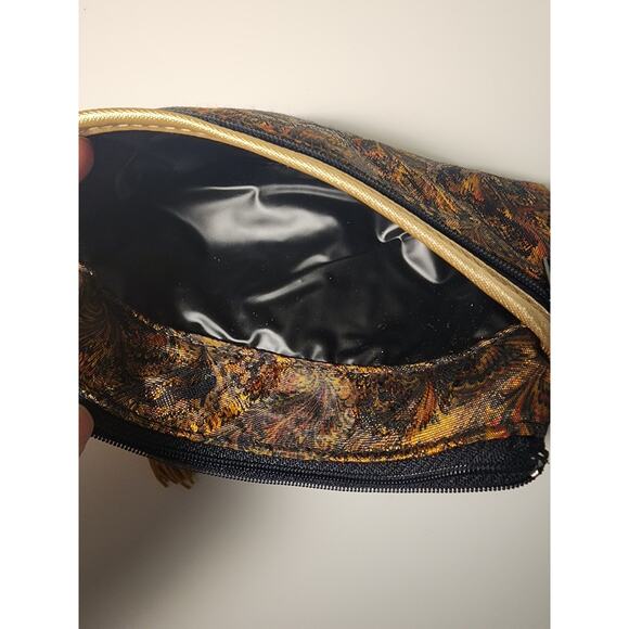 Women's Gold and Black Patterned Accessories Bag with Tassel - Picture 6 of 6